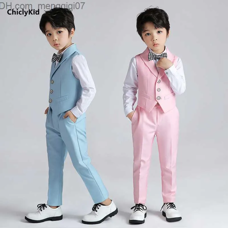 Clothing Sets Boys' candy colored vest children's vest wedding dress set children's formal dress set children's bow tie shirt baby men's clothing Z230717