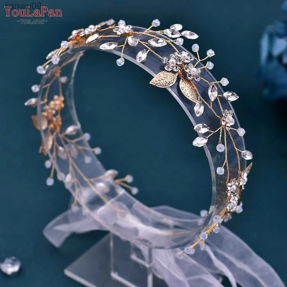 TOPQUEEN HP360 Copricapo da sposa Fascia per capelli da sposa Accessori per capelli Colore dorato Donna Tiara Damigella d'onore Capelli Vite Sposa Copricapo L230704