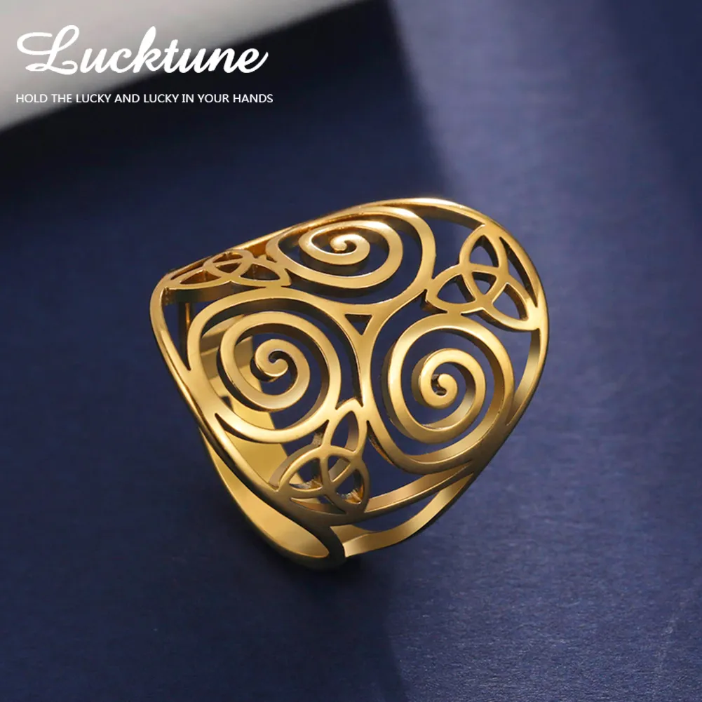 Lucktune Triskele Irlandais Noeud Celtique Anneau En Acier Inoxydable Viking Triskelion Spirale Réglable Anneaux Femmes Sorcellerie Bijoux Cadeau