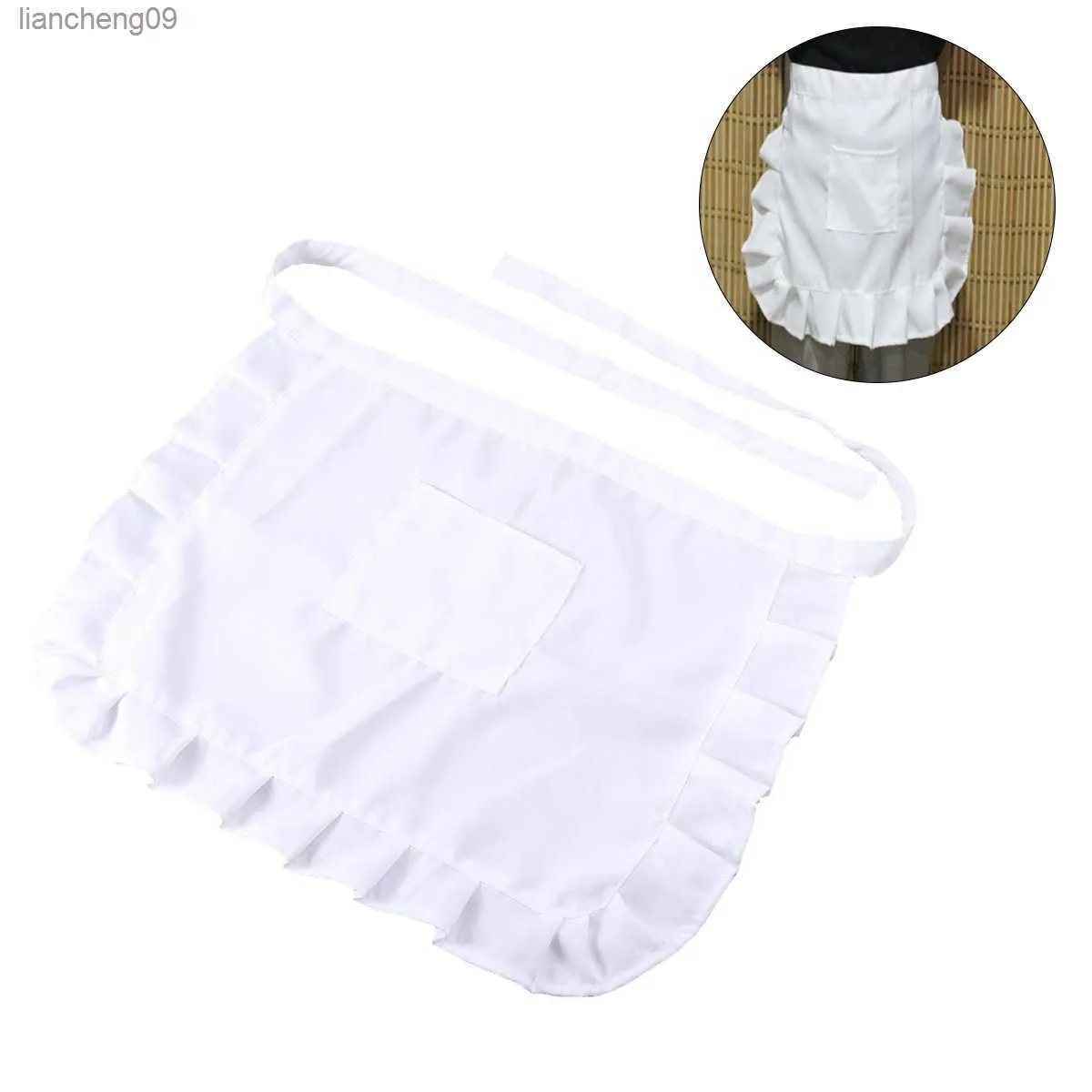 1pc vita corta grembiule da cucina pizzo mezza vita bavaglino costume da cameriera con tasca da cucina bomboniere per le donne cameriera (bianco nero) L230620