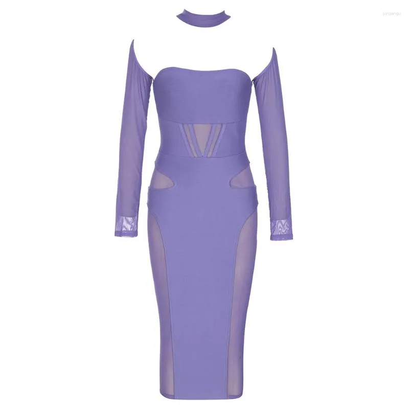 Womens Casual Mesh Purple Bodycon Dress with Short Flutter Sleeves and  Mid-Calf Trumpet Silhouette in Synthetic Fiber from Dhgate Basic & Casual  Dresses - price 72.05