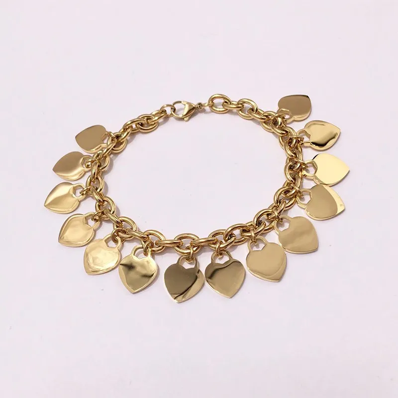 Nuovo arriva Marchio di gioielli Pulseira Acciaio inossidabile 14 Bracciale cuore amore Braccialetto placcato oro rosa Cuore per sempre Amore Tag Gioielli braccialetto per le donne