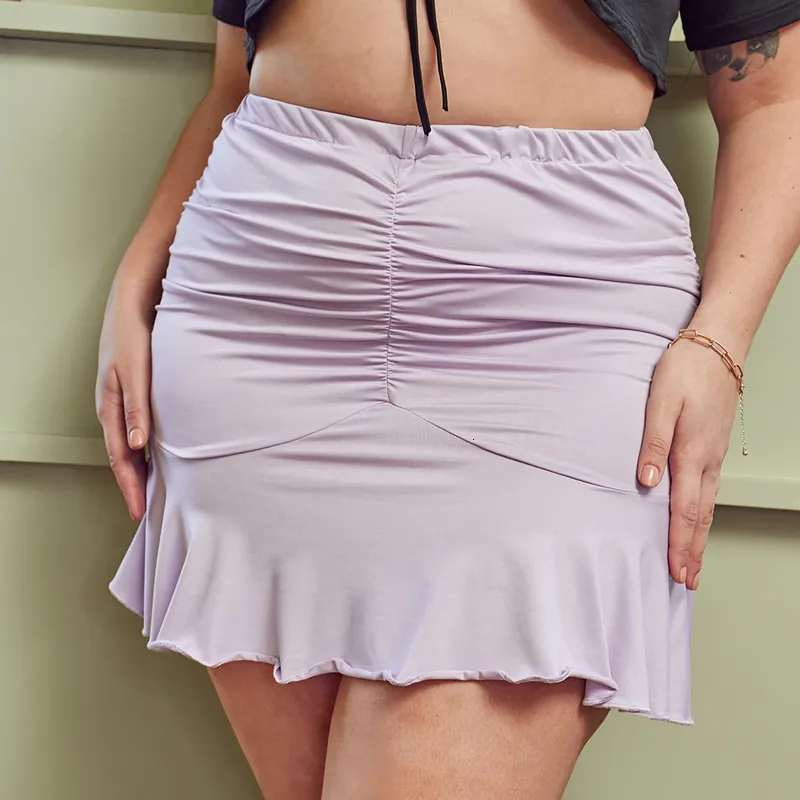 Spódnice sprzyjające w rozmiarze seksowna letnia rzędna mini spódnica mini spódnica manipulowana purpurowa spódnica bodycon samica duża rozmiar 6xl 7xl 8xl 230715