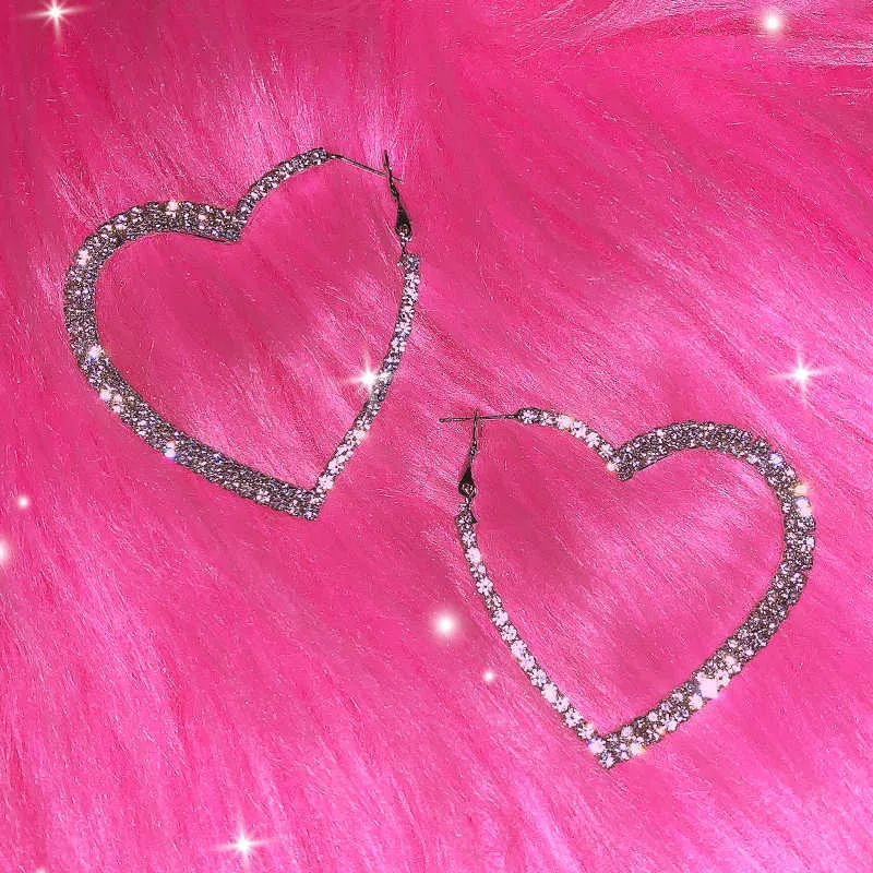☆韓国の人気☆【VINTAGE HOLLYWOOD】☆Big Heart Earring.s☆ Crystal Earrings Studs: Peach Heart Hoop Earrings, Korean