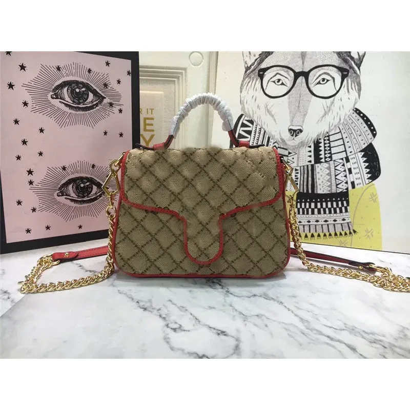 547260 Designer Luxury Marmont Mini Top Handle Bag Beige Canvas Black Chain Black Red Matelasse quiltad läder axelväska storlek 21/15.5/8cm