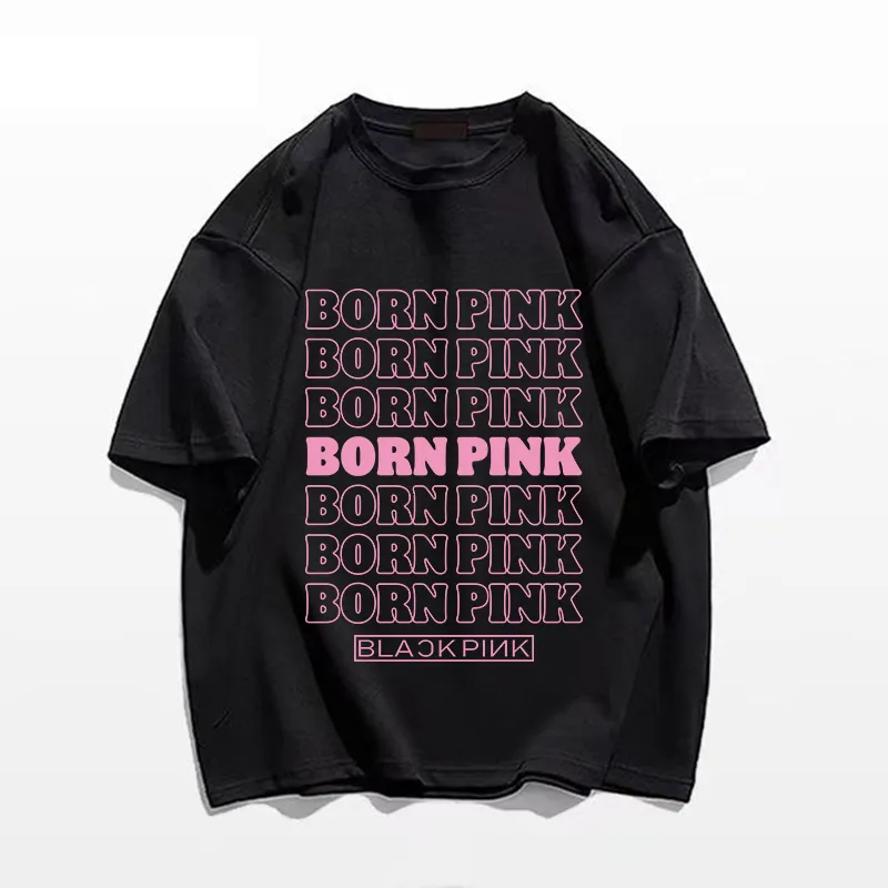 Męskie tshirty Summer Men Kobiet T Shirt Black Pink 100 Bawełniane litery Tshirt Drukuj w stylu Koreańsko -Dziewczęce Grupa odzieży Wysokiej jakości koszulka 230717