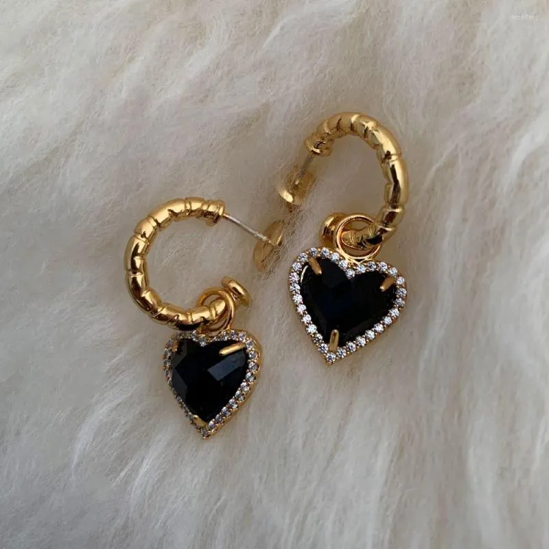 Dangle Earrings Zircon Enamel Heart Drop For Women Black Color Love Couple Gifts Trendy Korean Simple Romantic Jewelry Accessories Ear
