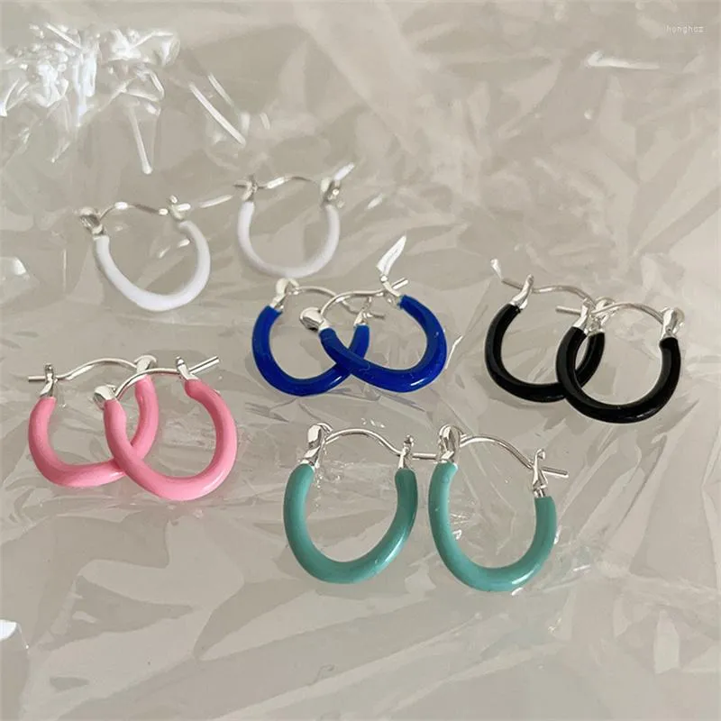 Hoop Earrings AOMU Simple White Pink Metal Enamel U-shaped Curved Earring Irregular Geometric For Women Jewelry Accessories