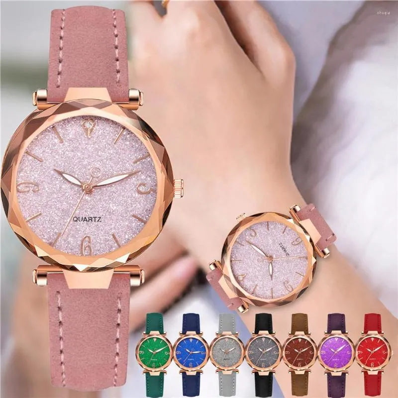 Relojes de pulsera para mujer, reloj con cielo estrellado, moda clásica de lujo para mujer, relojes de pulsera de cuarzo de cuero, reloj femenino, gota