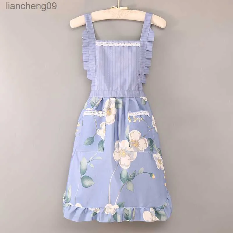 Cotton Canvas Apron Kitchen Household Small Fresh Female Fashion Wear-resistant Waist Breathable Anti-fouling Women's Overalls L230620