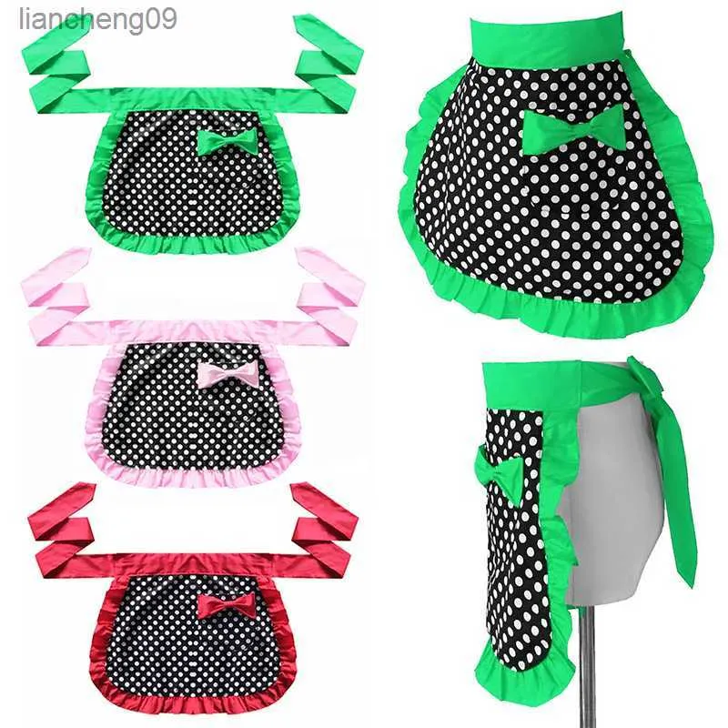 Cute Princess Polka Dots Grembiule Lace-up Bowknot Mezza lunghezza Servizio di pulizia Ristorante Cucina Lavoro Strumenti di pulizia Grembiuli per le donne L230620