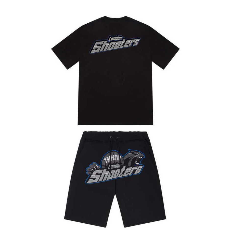 Summer new Trapstar London shooter short-sleeved t shirt suit chenille decoding black ice flavor Motion current round neck T-shirt shorts Loose running clothes321
