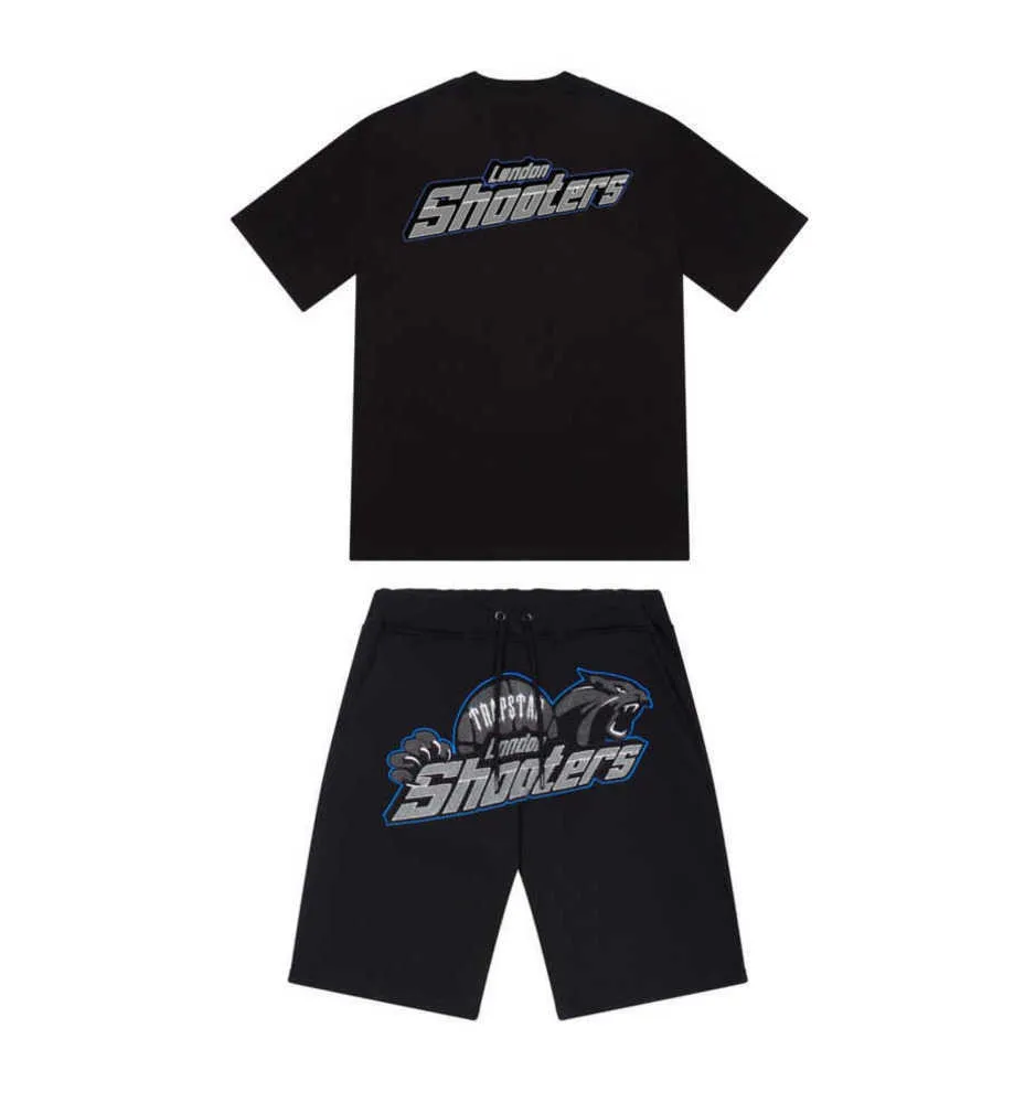 Sommer neuer Trapstar London Shooter Kurzarm-T-Shirt-Anzug Chenille-Decodierung Black Ice-Geschmack Motion aktuelle Rundhals-T-Shirt-Shorts Lockere Laufkleidung321