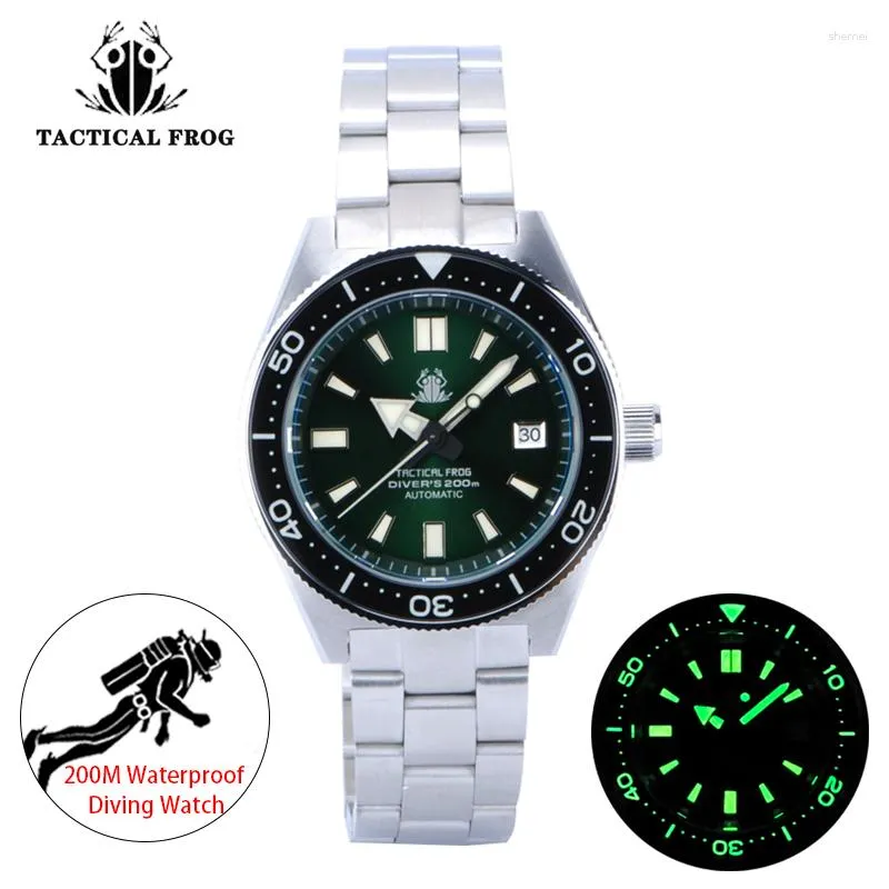 Armbandsur Tactical Frog 62mas Diver Watch Men 44mm svart urtavla rostfritt stål 200 m NH35 Automatiska mekaniska klockor lyxiga toppmärke