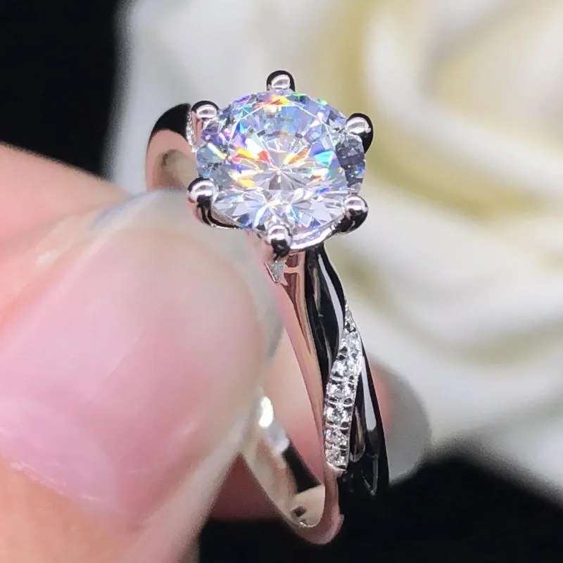 Bagues de Grappe Or Blanc 18K AU750 Bijoux Femme 0.3-3 Ct 5.0-9.0 Mm D Couleur Moissanite Diamant Fiançailles R066