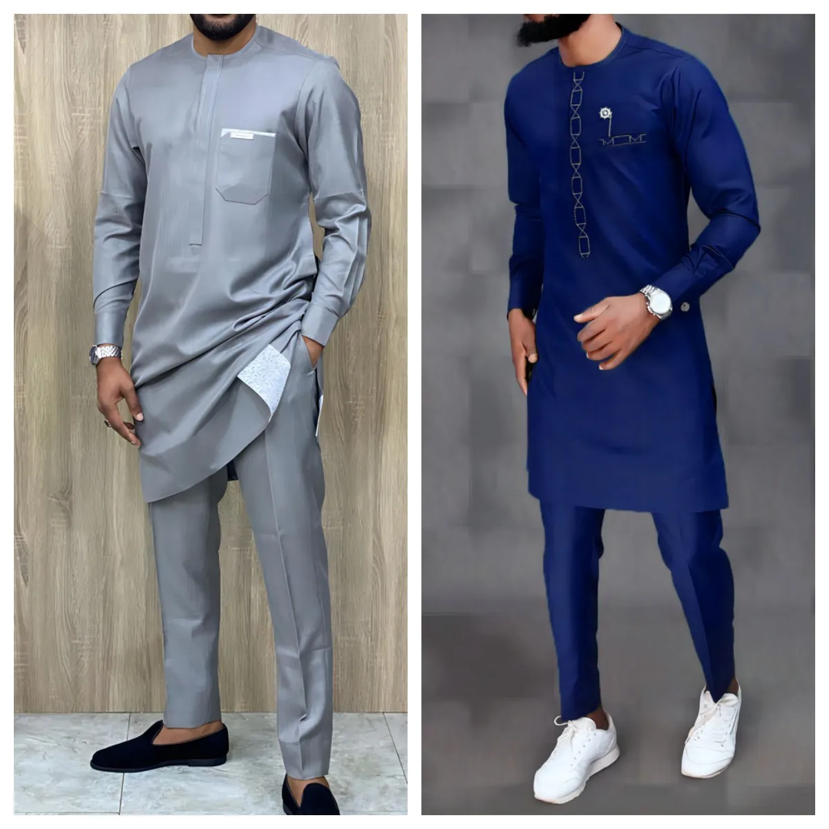 Men's Tracksuits 2Pcs Outfits African Mens Sets Outfit Long Sleeves Round Neck Embroidered Casual Shirts Sweatpants Wedding Party Festival Suits 230715