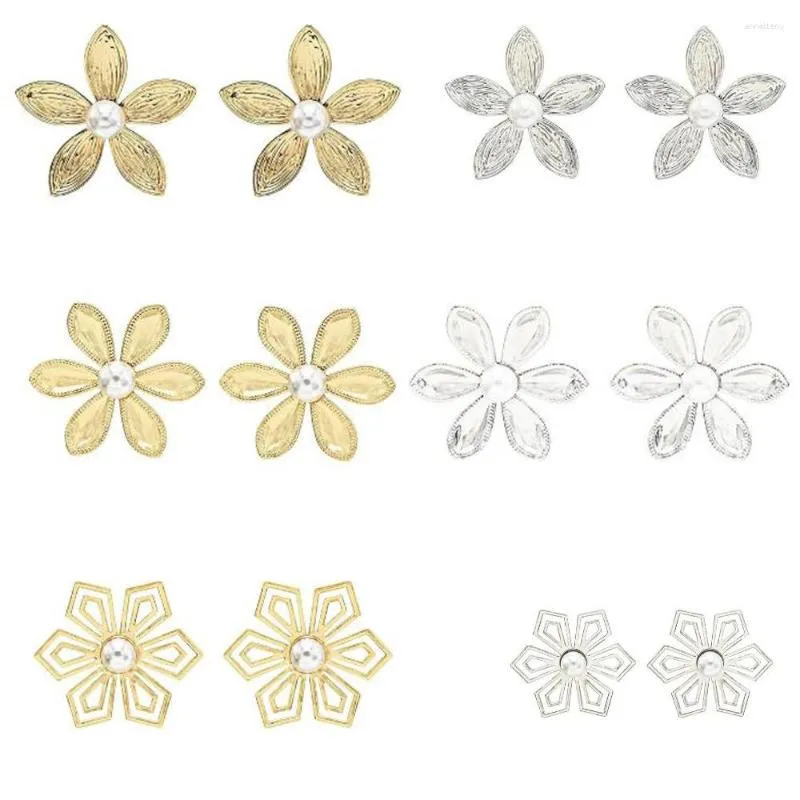 Stud Earrings Elegant Fashion Exaggerated Color Metal Flower Pearl Floral Vintage Ethnic For Women Party Jewelry