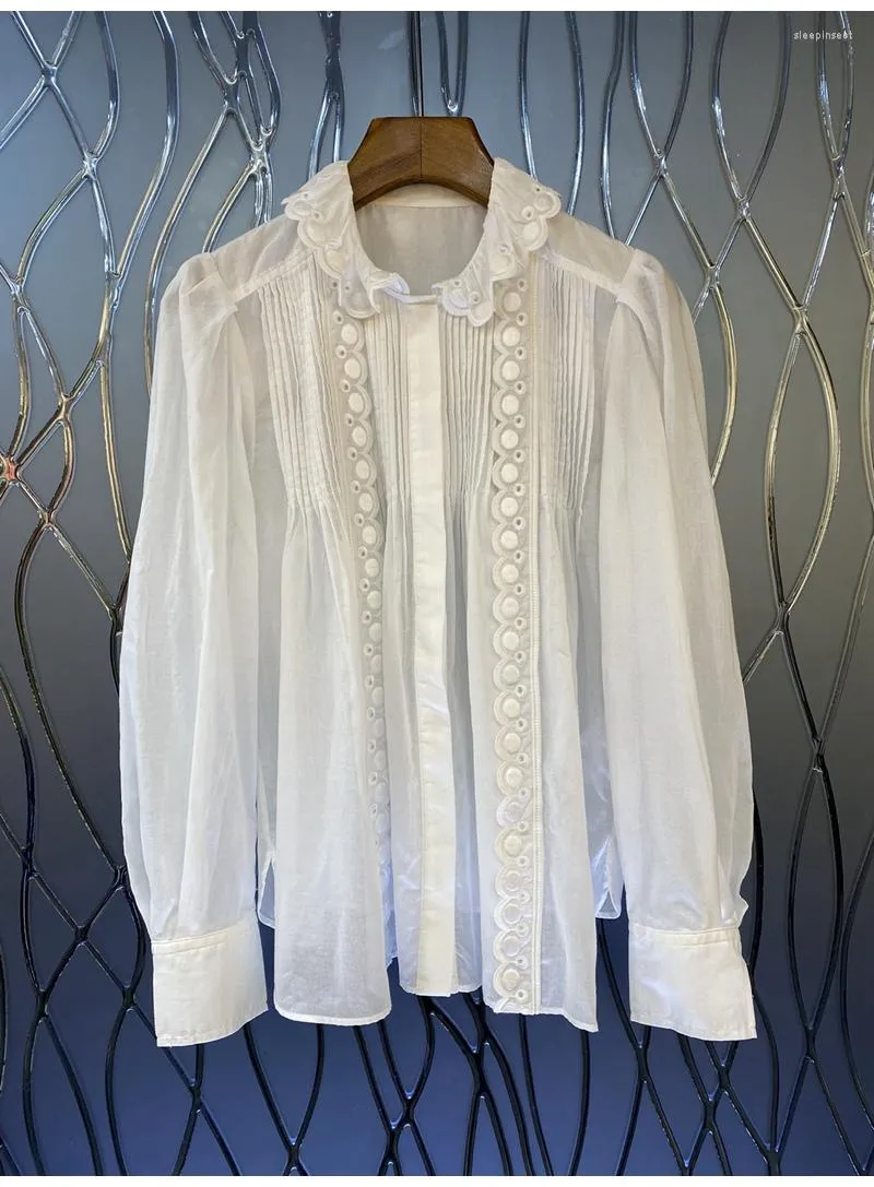 Chemisiers pour femmes chemises en coton 2023 printemps été femmes broderie exquise à manches longues décontracté blanc dames chemise ample OL
