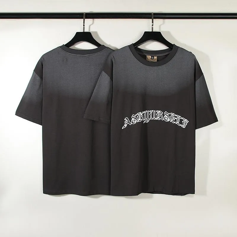 メンズTシャツ2023SS Askyurself Tシャツ男性女性サンシャインヴィンテージ摩耗サンスクリットロゴ半袖シャツ