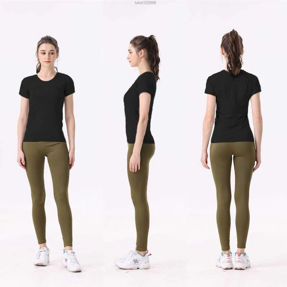 LL Women's Yoga Sports Short Sleeve Sexig Tight Crop Top T-shirt V Neck U Back Beauty Fitness Qzbb