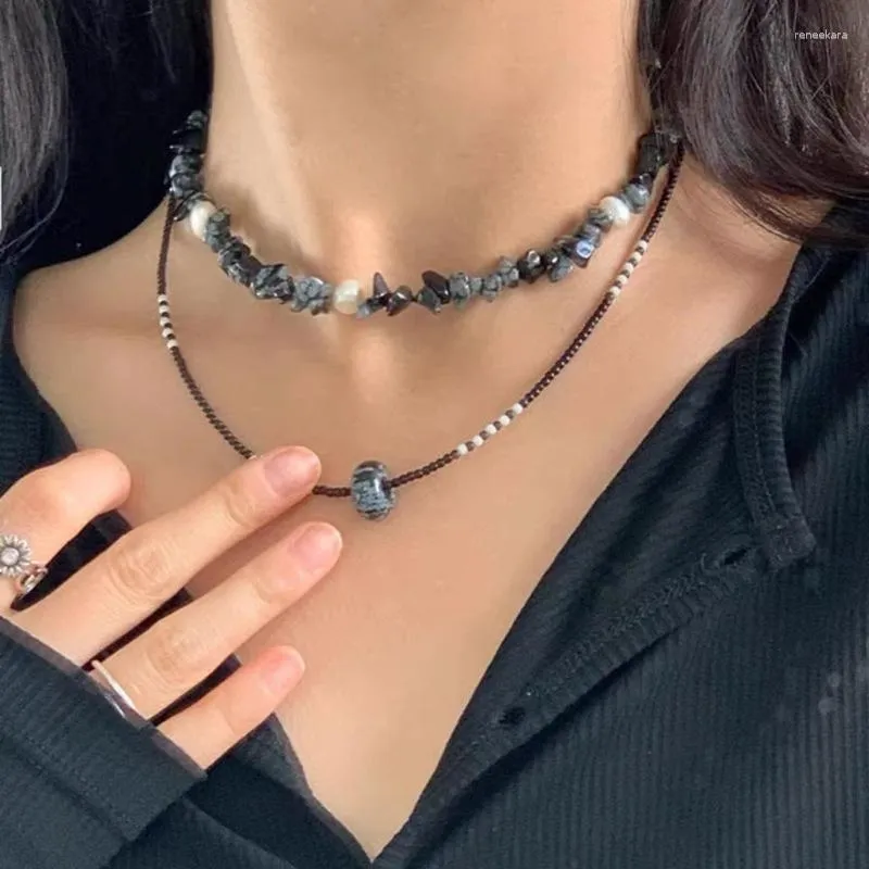 Chains Chinese Style Korean Irregular Jade Stone Splicing Pearl And Gravel Niche Design Clavicle Chain Spring/summer Necklace