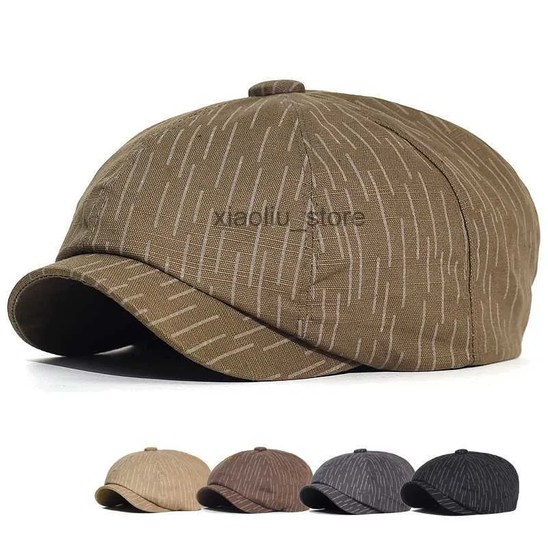 Newsboy Hats Fashion Striped Newsboy Cap Cotton Peaky Octagonal Hat Vintage Casual Berets Visor Gatsby Flat Ivy Hat HKD230718