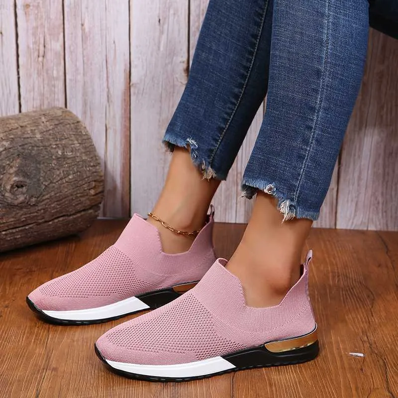 Chaussures habillées 2023 nouvelles baskets femmes chaussures tricot chaussette femmes léger décontracté sans lacet plat Laides chaussures femme grande taille mocassins marche L230717