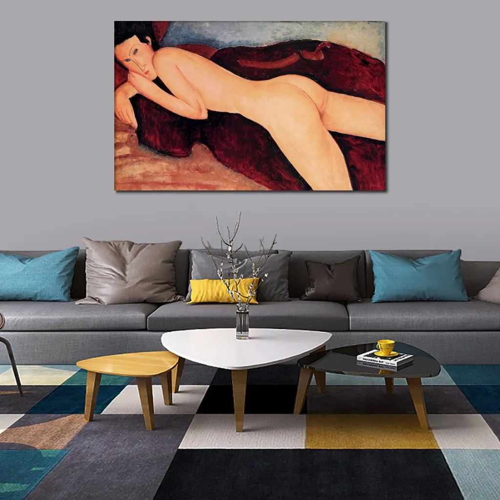 Decoração de sala de estudo de arte em tela de mulher bonita reclinada nua nas costas 1917 Amedeo Modigliani pintura artesanal de alta qualidade