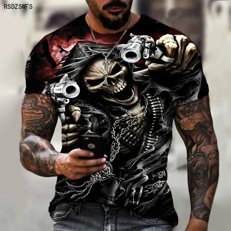 Doodskop 3D-geprint T-shirt met horrorfiguur heren casual oversized korte mouwen streetwear hiphop 3D-bedrukte top