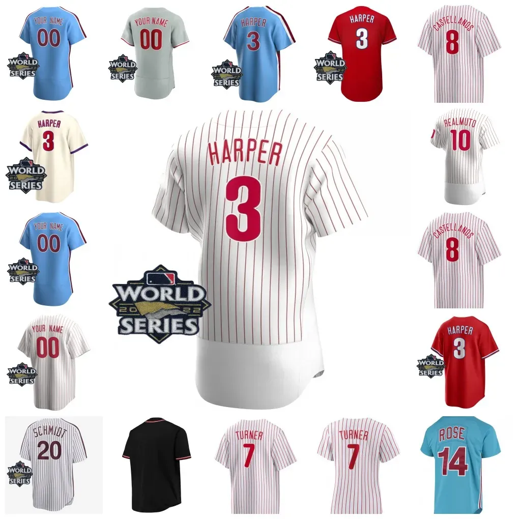 2023 WS 3 Harper Jersey Kyle Schwarber Trea Turner J. T. Realmuto Alec Bohm Bryson Stott Rhys Hoskins Aaron Nola Brandon Marsh Zack Wheeler Mike Schmidt