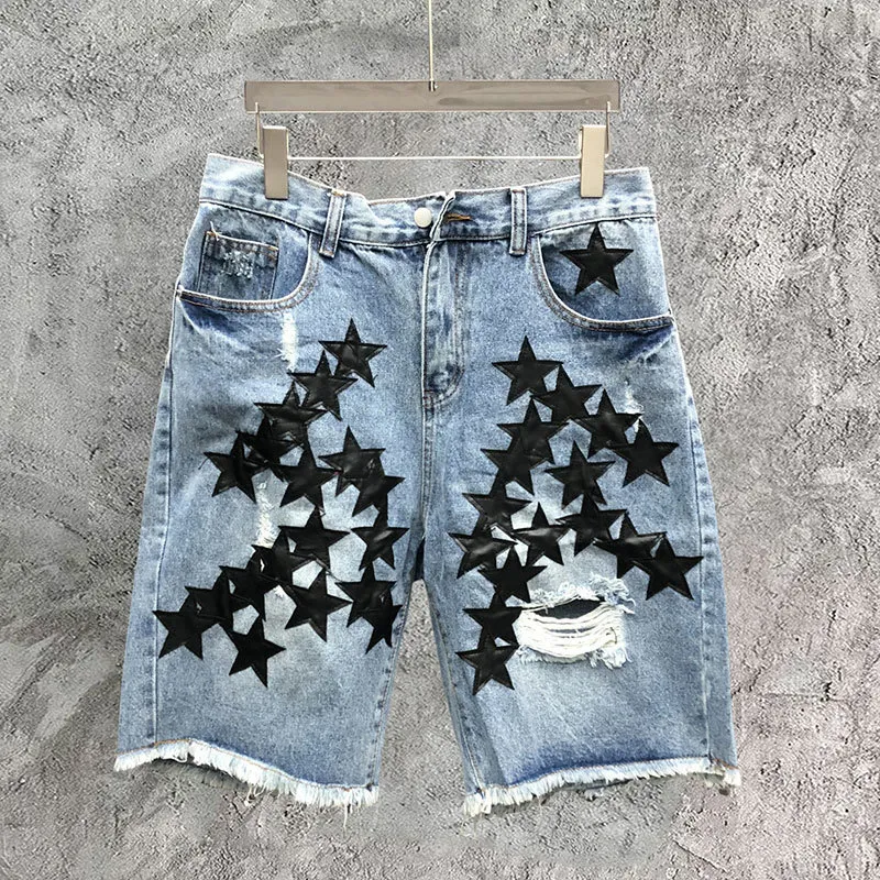 Jeans voor heren Star Pattern Patch Street Motorcycle Denim Shorts Punk Hip Hop Pantalon Homme Trendy 230718