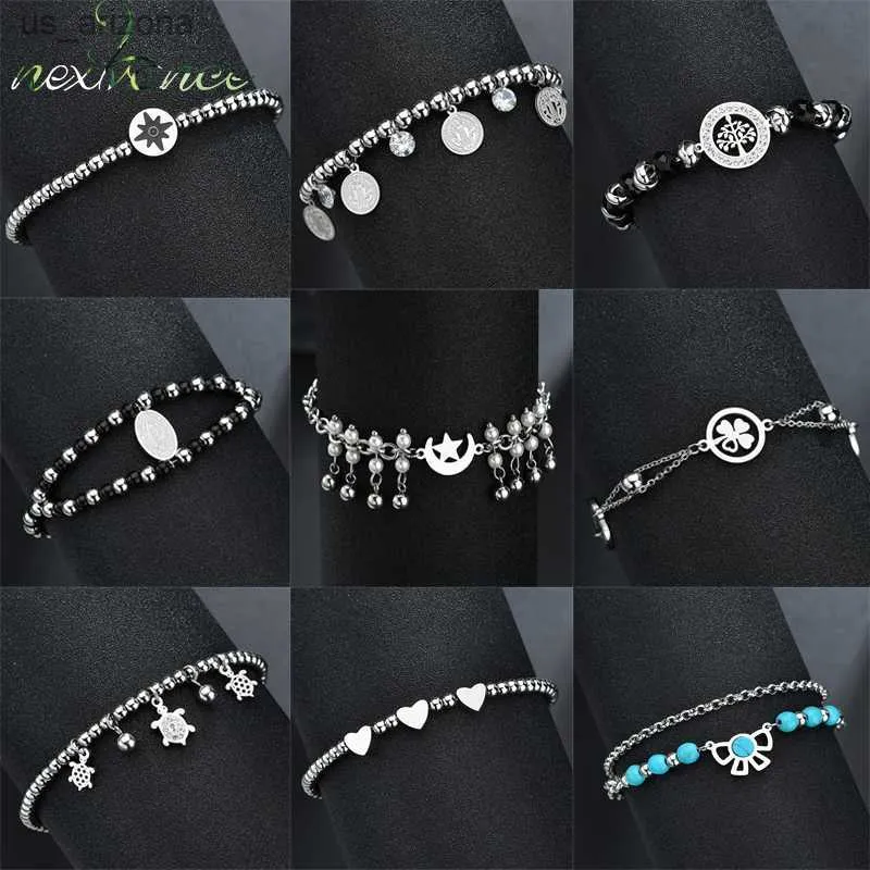 Nextvance Stainless Steel Virgin Mary Tree of Life Beads Bracelet Multilayer CZ Stone Personalied Bracelet Women Amulet L230620