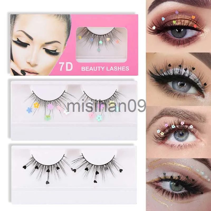 Ciglia finte New 7D Visone Paillettes Ciglia finte Peach Heart Glitter Stickers Extension Bigodino Natural Eye Lashes Makeup Party Wedding J230717