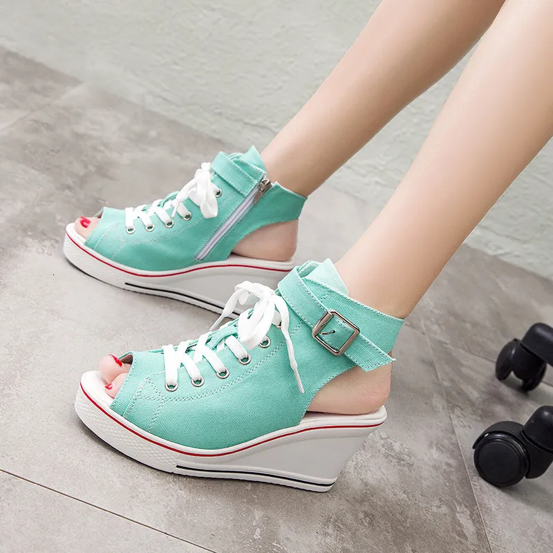 Sukienka buty Summer High-Top Canvas Buty Kobiety otwarte palce ustne