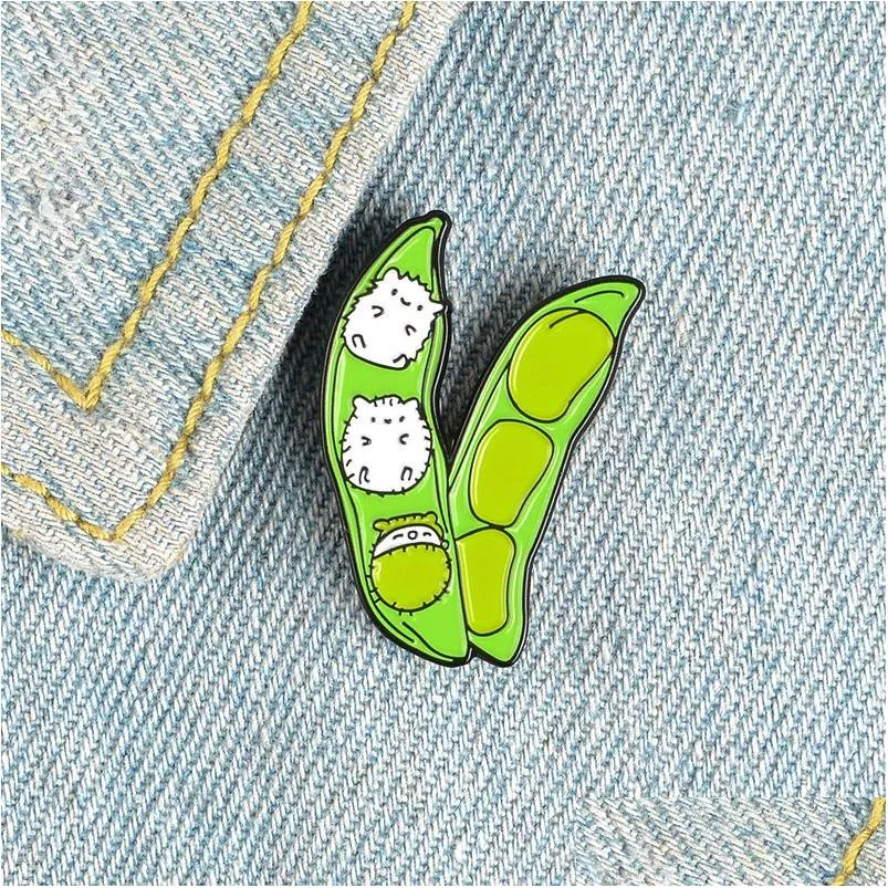 Pins Brooches Pea Baby Cartoon Pins For Women Cute White Kitten Enamel Pin Green Plant Vegetable Lapel Badge Shirt Bag Jewelry Girl Dhthw