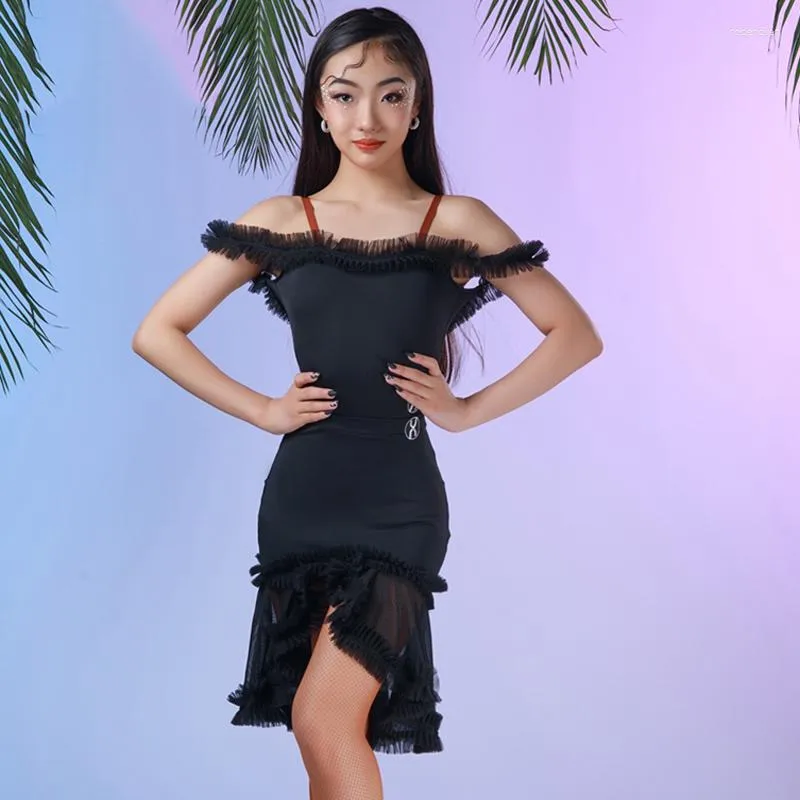 Scen Wear Latin Dance Dress for Girls Professional Tops kjolar Passar Practice Clothing Clothing DQS10276