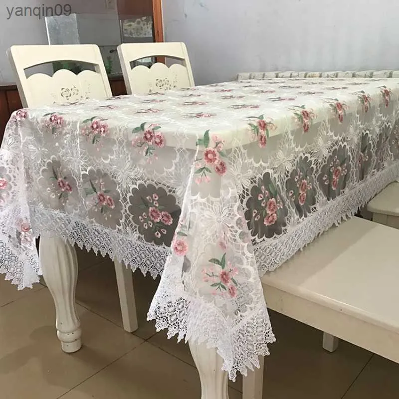 Table Cloth White Europe Embroidered Tablecloth For Table Yarn Dining Table Cover Tv Cabinet Flower Lace Desk Mat Fabric Towel L230626