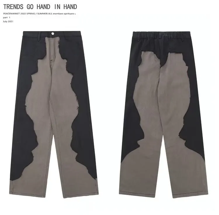 Niche Design Sense Spliced High Street Pants Herren Frühling und Herbst Baggy-Jeans mit weitem Bein