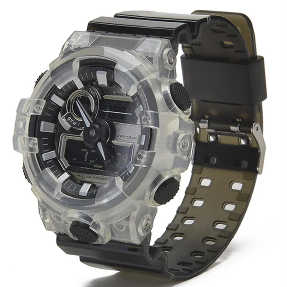 Herrkvarts digitala sporter Iced Out Watch LED Dual Display Automatisk hand Raise Light High Quality Waterproof and stockproof263d