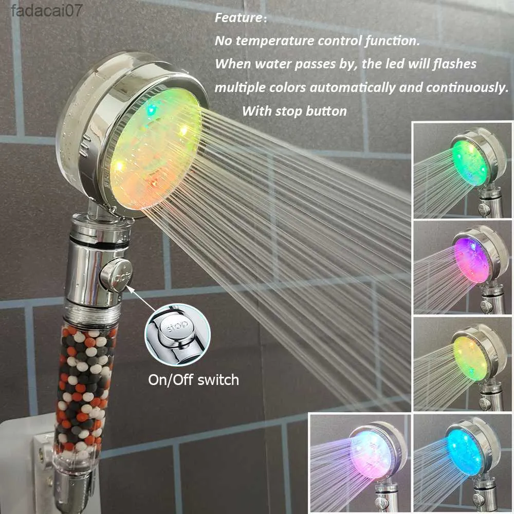 ZL Bathroom Led Shower Nozzle with Stop Button Rain Temperature Sensor Negative Ion High Pressure Handheld Filter Shower Head L230620