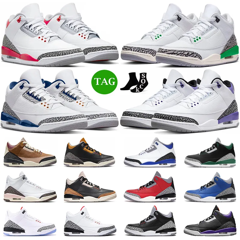 Jordens 3 Basketball Shoes Jumpman 3S Retro Lucky Pine Green Fire Red Slim Shady Rust Wizards Archaeo Brown Dark Iris Racer Blue Jth Tinker Jorda J3 Mens Sneakers