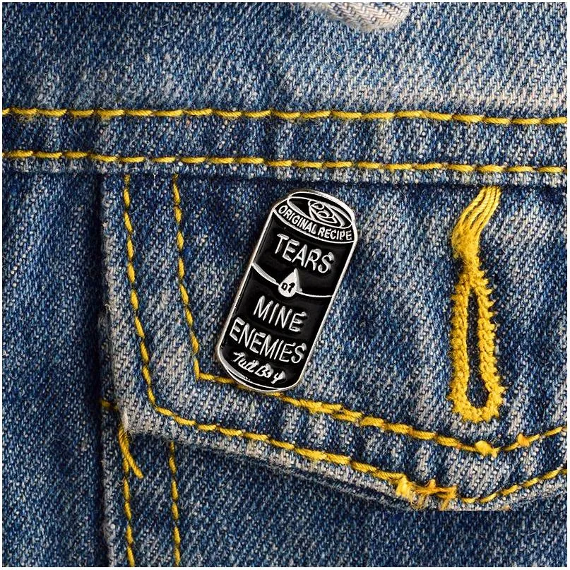 Alfinetes Broches Tears Of Mine Enemies Latas pretas Esmalte S Pins Crachá Botão Pin Para Lapela Denim Pu Jaqueta Punk Escuro Presente Entregar Dhdxz