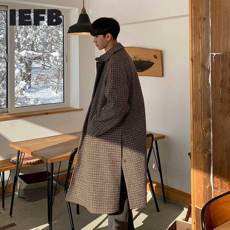 Cashmere Wool Trench Coat Winter Plaid Long Casual Coat Jacke Men