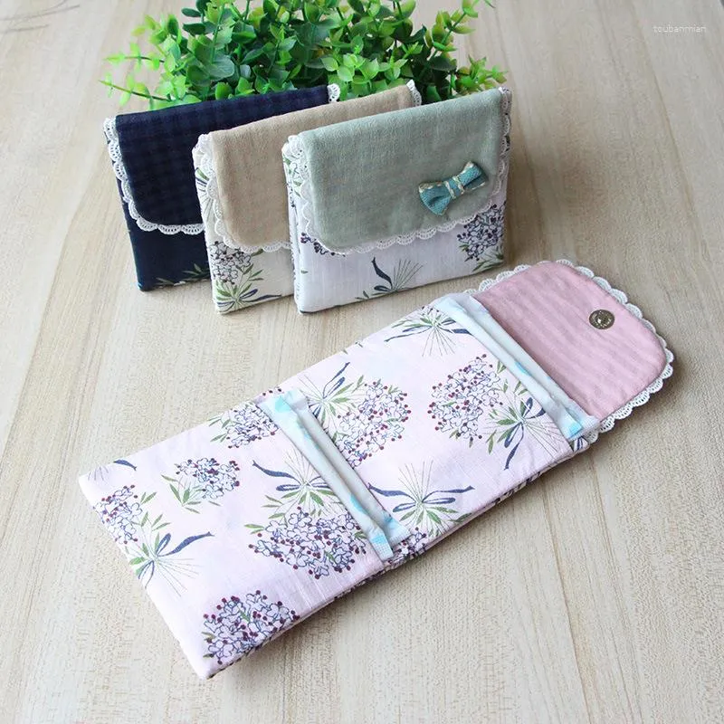 Förvaringslådor Kvinnor Girl Flower Pattern Sanitary Pad Organizer Purse Servetthandduksäckar Kosmetisk påse