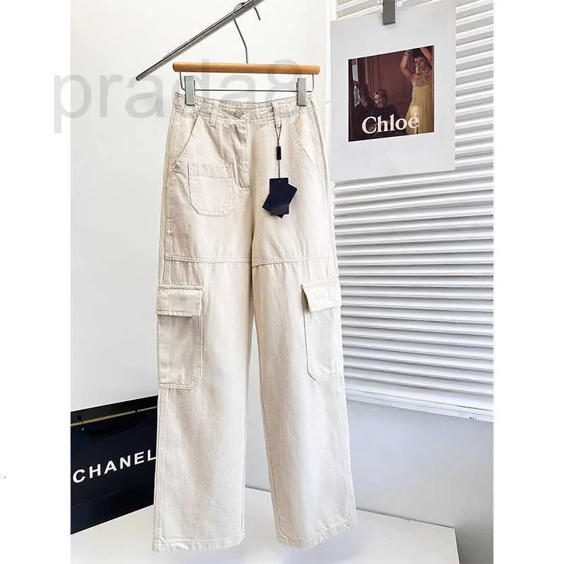 Women's Pants & Capris designer Beige Cargo pants 23 new multi pocket versatile triangle high waist straight tube casual JD4K