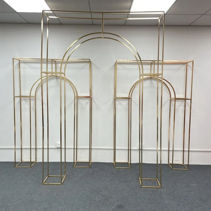 Arco de casamento de ouro brilhante Suporte de exibição de flor artificial Palco de festa Corredor de boas-vindas Porta Cenários Rack de balões de aniversário