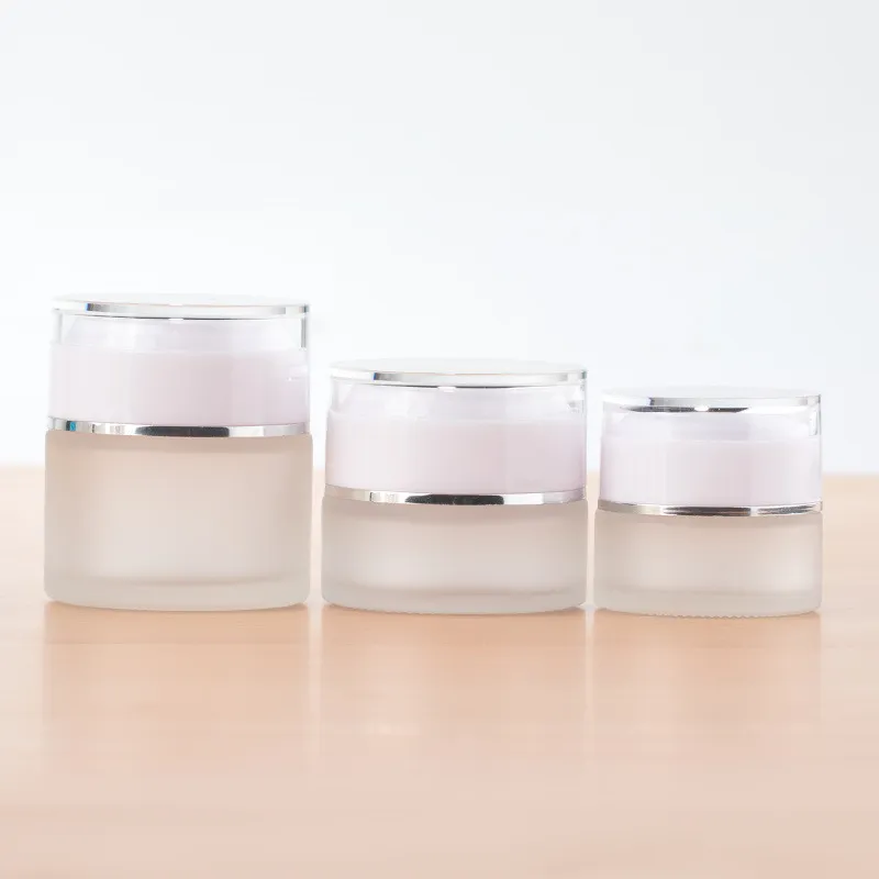 20 30 50g Gefrostierte klare Glas nachfüllbare Kosmetikgläser leerer Gesichtscreme Lippenbalsam Aufbewahrungsbehältertopfflasche mit klaren weißen Deckeln