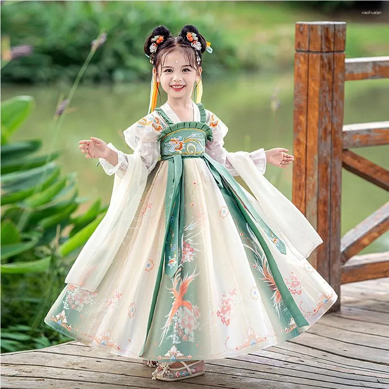 Robes de fille Vêtements traditionnels chinois Printemps 2-15 ans Enfants Filles Broderie Hanfu Robe Super Fairy Tang Costume Robe de princesse ancienne