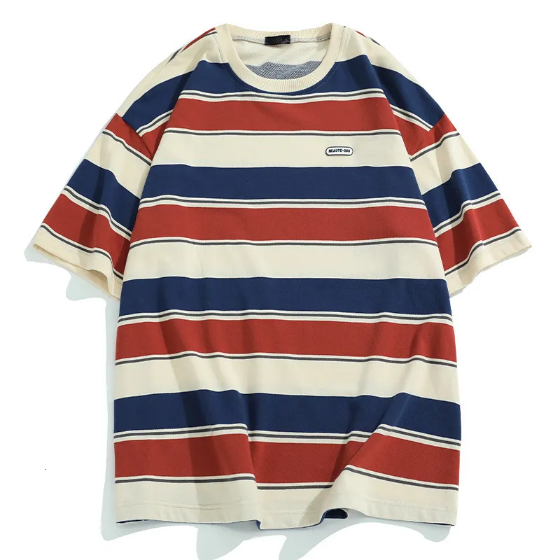 T-shirts pour hommes LAPPSTER-Youth Striped T-shirts Cotton Summer Y2k Oversized Harajuku Japanese Style Graphic T-shirts Korean Fashions Tees 230718