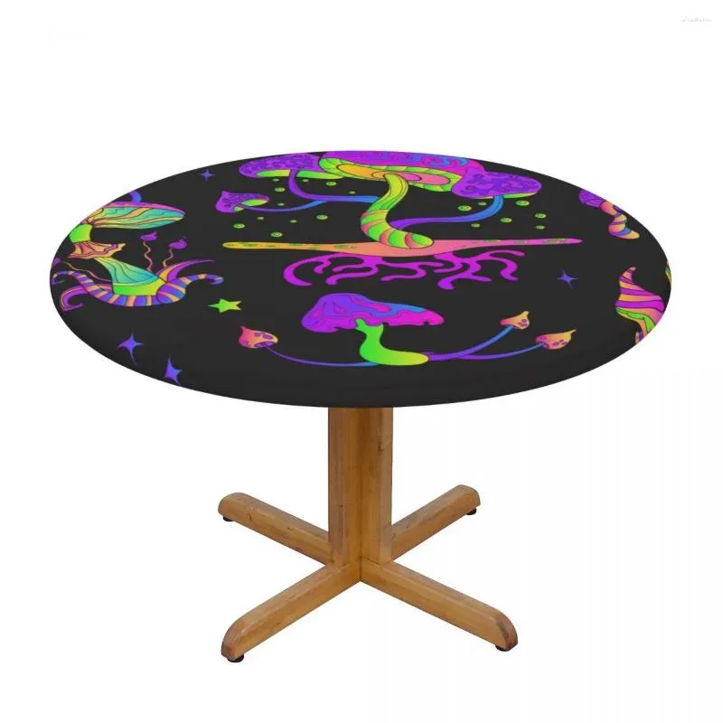 Table Cloth 60s Esoteric Mushrooms Waterproof Polyester Round Tablecloth Catering Fitted Cover